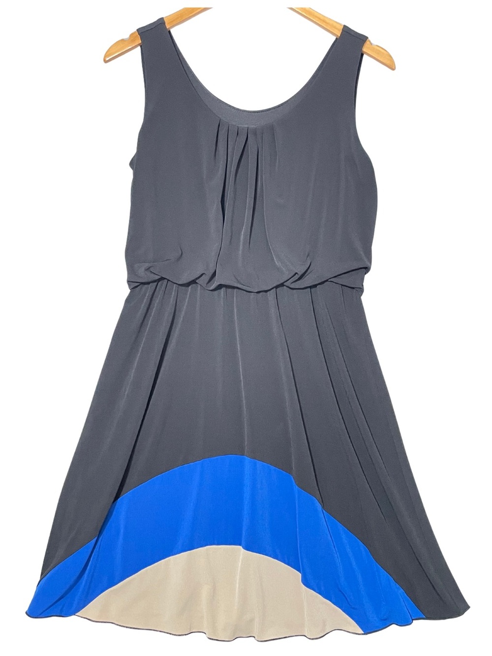 Enfocus Petite 10P Black Color Block Sleeveless Blouson A-Line Dress